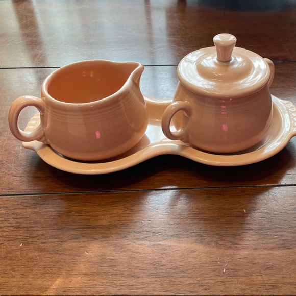 Apricot Fiesta cream and sugar set. W/figure 8 Tray.As seen in Gilmore Girls